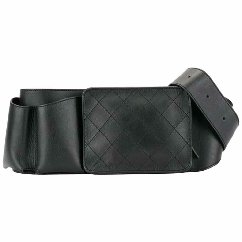 Chanel Uniform Belt Rare Matelasse Waist Bum Fanny Pack Black Calfskin L…